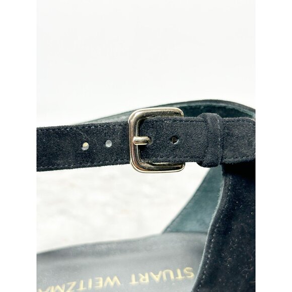 Stuart Weitzman Allpearls Suede Block Heel Sandal in Black - Sz 9 - Picture 4 of 10